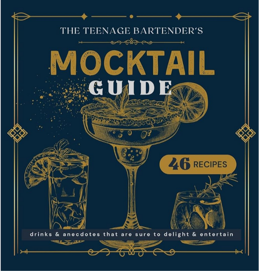 The Teenage Bartender's Mocktail Christmas Bundle - includes a signed copy of the mocktail book, 3 holiday mocktail recipe cards, and a set of 16 Teenage Bartender coasters